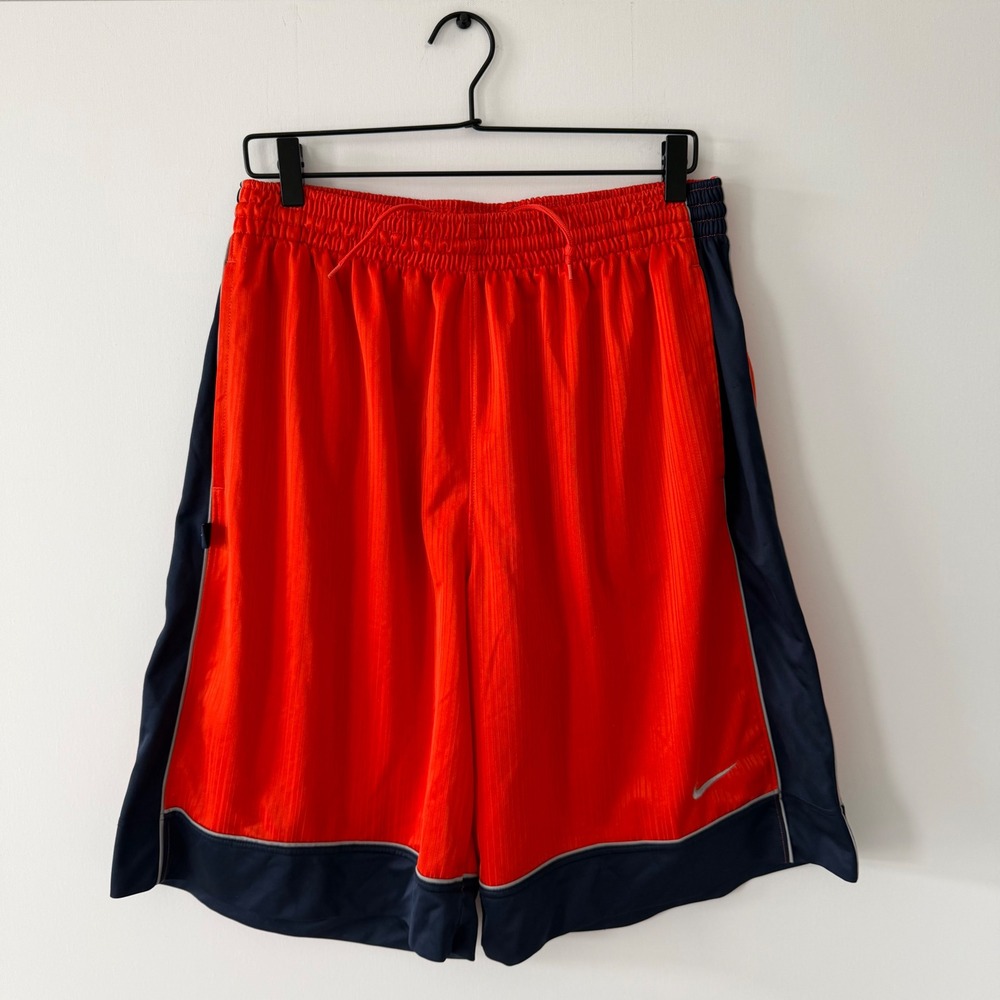 Nike Mens Basketball Shorts Orange Navy Dazzle Striped XL Baggy Long